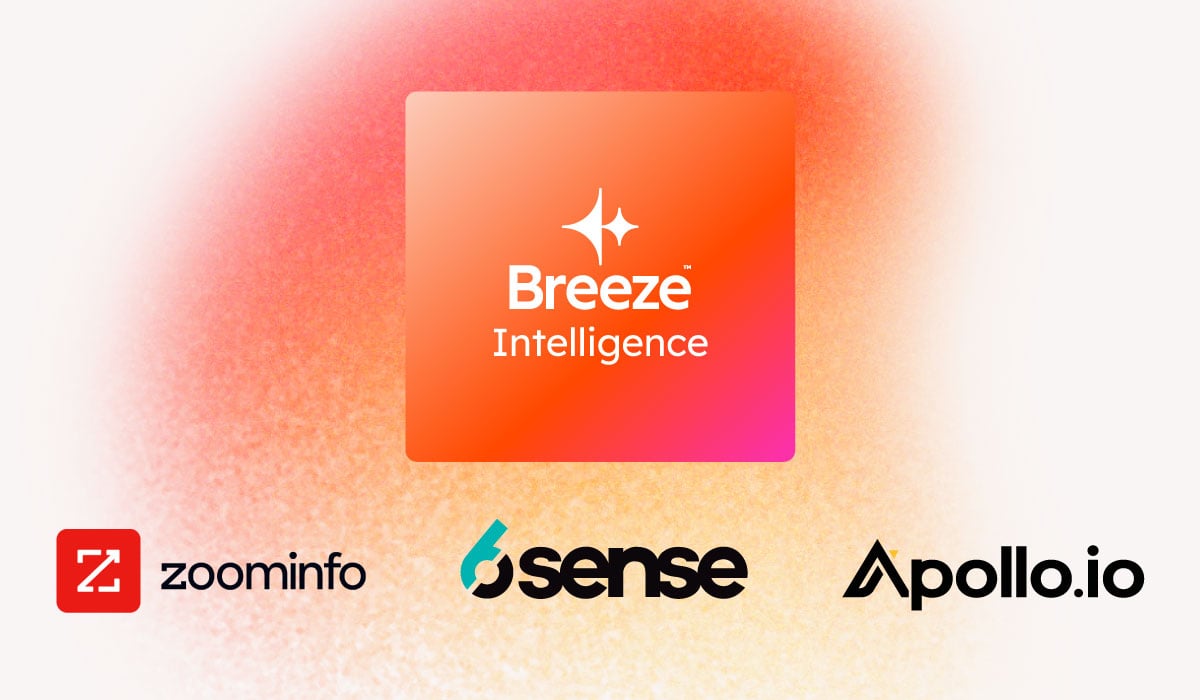 Breeze Intelligence Logo above Zoom Info, 6Sense, and Apollo.io logos