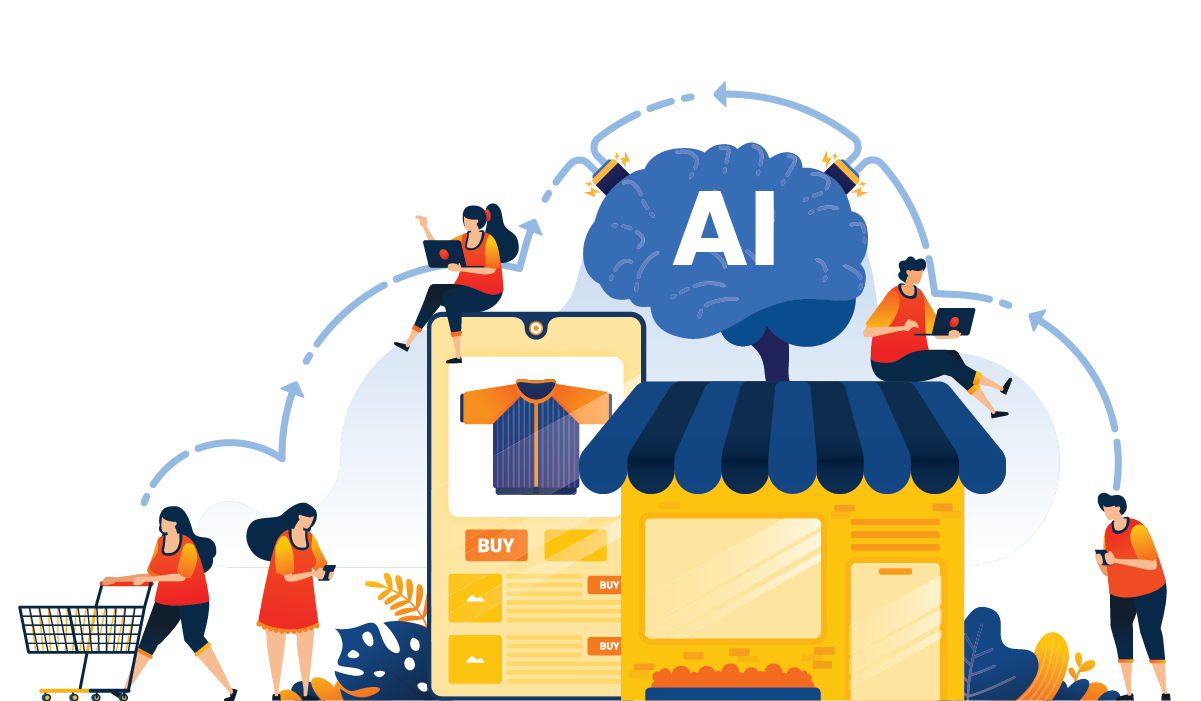 Animated graphic representing the place of AI in sales